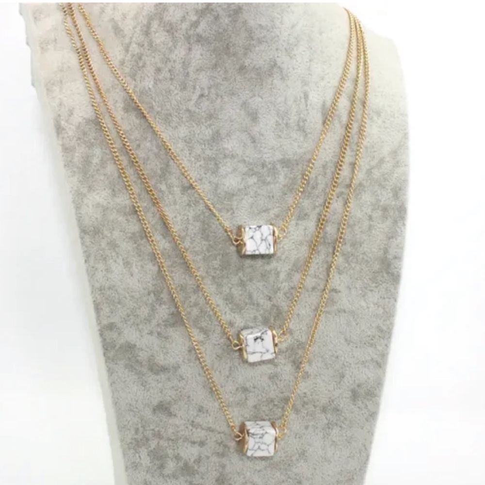 Square Granite Layered Gold Necklace - Picture 3 of 7